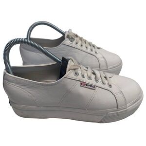 Superga Sneakers Womens 8.5 USA Size‎ White Leather Platform Shoes S00C790